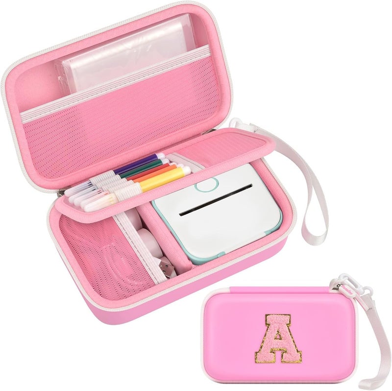 casmilee Label Maker Case for Memoking T02 Mini Printer Print Pods/ for Phomemo M02 Sticker Printer/ M02S/ M02 Pro/ for Nelko PM230 with Album to Hold 56 Sticker Papers, Portable Travel Storage Holder (Pink) - Image 1